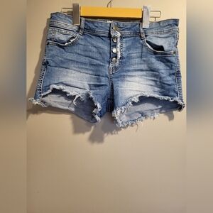 Ardene Blue Jean Shorts Distressed Frayed Hem, Size 9 (30)